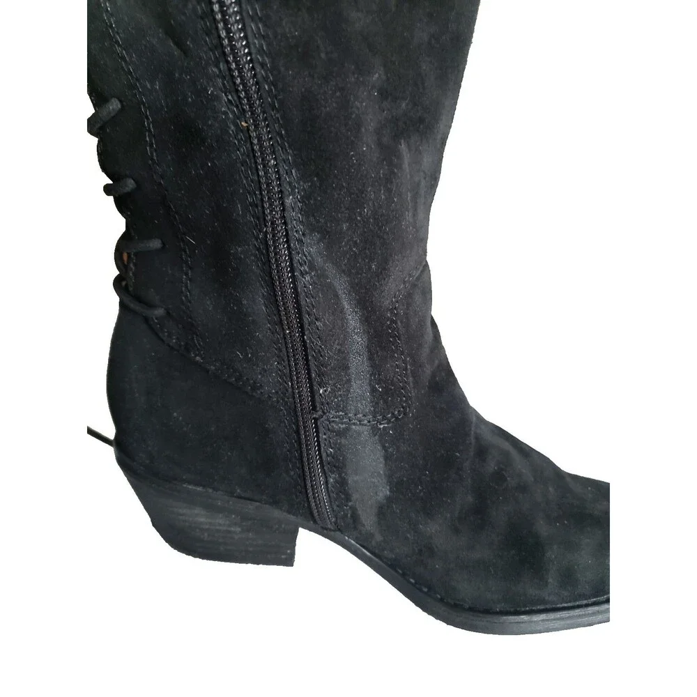 Aqua Sofft “Sharnell” Black Suede Knee High Boots Lace Up Water Resistant 6.5M